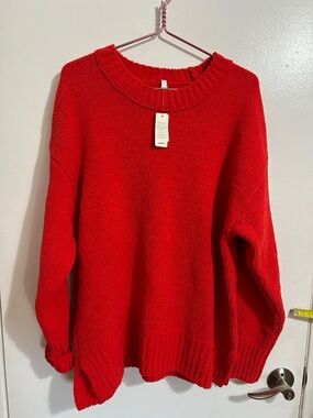 NWT Women’s Aerie Oversized Red Crew Neck Sweater, size medium